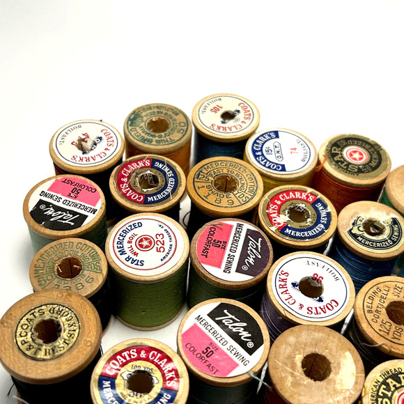 Vintage Thread on Wooden Spools Lot of 30 - Picture 2 of 12